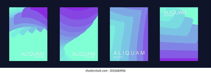 Fluid Minimal Cover. Blue Indigo and Magenta Purple Vintage Design Luxury Abstract Brochure. Liquid Texture for Foil Label. Set of Vector Backgrounds for Business Flyers. 1990 Paper Gradient Backdrop.