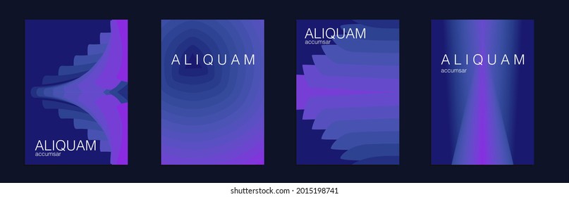 Cubierta mínima de líquido. Folleto abstracto de lujo azul índigo y magenta púrpura. Textura líquida para la etiqueta de aceite. Fondo de degradado de papel de 1990. Conjunto de fondos vectores para los volantes de negocios. Diseño de vintage