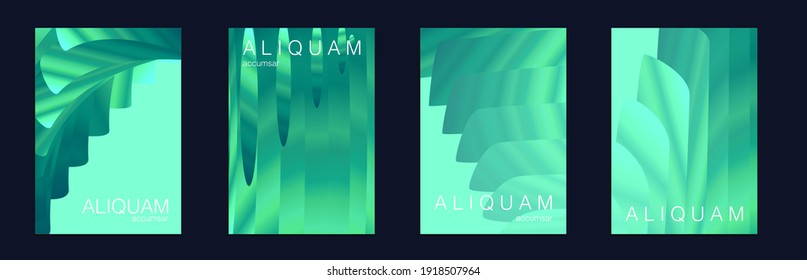 Fluid Minimal Cover. Green and Teal Luxury Abstract Brochure. Liquid Texture for Foil Label. 1990 Paper Gradient Backdrop. Set of Vector Backgrounds for Business Flyers. Vintage Design