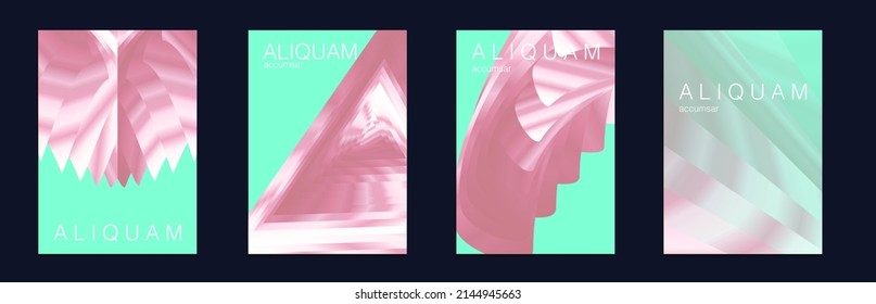 Fluid Minimal Cover. Green and Teal Set of Vector Backgrounds for Business Flyers. Vintage Design 1990 Paper Gradient Backdrop. Luxury Abstract Brochure. Liquid Texture for Foil Label.