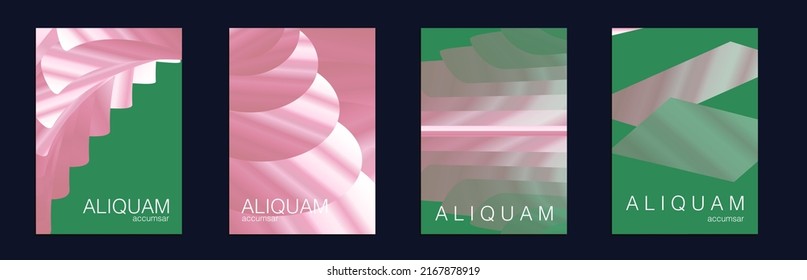 Fluid Minimal Cover. Green and Teal Set of Vector Backgrounds for Business Flyers. Luxury Abstract Brochure. Liquid Texture for Foil Label. 1990 Paper Gradient Backdrop. Vintage Design