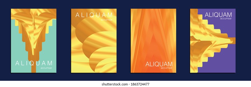 Flüssigkeitsminimaler Deckel. Flüssige Textur für die Folie. Vintage Cosmic Design. 1990 Hintergrund für Papiere. Luxury Abstrakte Broschüre. Metallische goldgelbe Vektorhintergründe für Geschäftsleute.