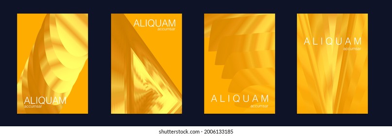 Fluid Minimal Cover. Luxury Abstract Brochure. Liquid Texture for Foil Label. Vintage Design Set of Vector Backgrounds for Business Flyers. Fortuna Gold and Yellow 1990 Paper Gradient Backdrop.