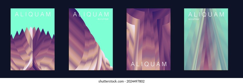 Fluid Minimal Cover. Luxury Abstract Brochure. Liquid Texture for Foil Label. Set of Vector Backgrounds for Business Flyers. 1990 Paper Gradient Backdrop. Vintage Design Green and Teal