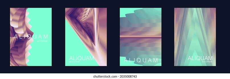 Fluid Minimal Cover  Luxury Abstract Brochure  Liquid Texture for Foil Label  Vintage Design Set Vector Backgrounds for Business Flyers  Green   Teal 1990 Paper Gradient Backdrop 
