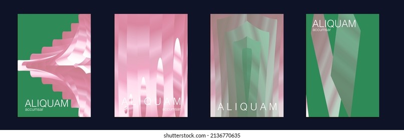 Fluid Minimal Cover. Luxury Abstract Brochure. Liquid Texture for Foil Label. 1990 Paper Gradient Backdrop. Vintage Design Set of Vector Backgrounds for Business Flyers. Green and Teal