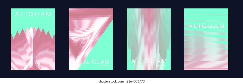 Fluid Minimal Cover. Luxury Abstract Brochure. Liquid Texture for Foil Label. Green and Teal Vintage Design Set of Vector Backgrounds for Business Flyers. 1990 Paper Gradient Backdrop.