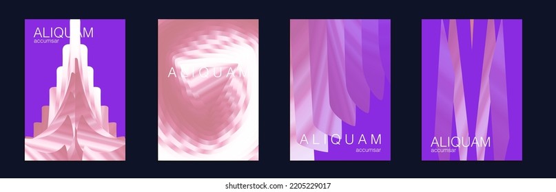 Fluid Minimal Cover. Luxury Abstract Brochure. Liquid Texture for Foil Label. Set of Vector Backgrounds for Business Flyers. Violet Purple 1990 Paper Gradient Backdrop. Vintage Design