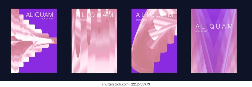 Fluid Minimal Cover. Luxury Abstract Brochure. Liquid Texture for Foil Label. Vintage Design Violet Purple 1990 Paper Gradient Backdrop. Set of Vector Backgrounds for Business Flyers.