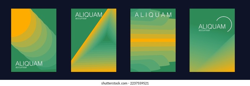 Fluid Minimal Cover. Luxury Abstract Brochure. Liquid Texture for Foil Label. Vintage Design Teal Green and Yellow 1990 Paper Gradient Backdrop. Set of Vector Backgrounds for Business Flyers.