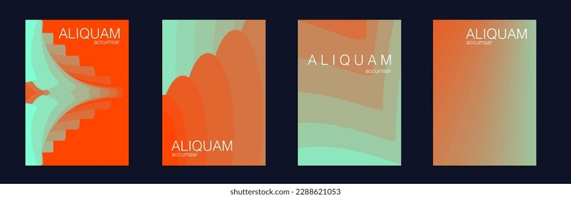 Fluid Minimal Cover. Luxury Abstract Brochure. Liquid Texture for Foil Label. Set of Vector Backgrounds for Business Flyers. Teal Green and Red 1990 Paper Gradient Backdrop. Vintage Design