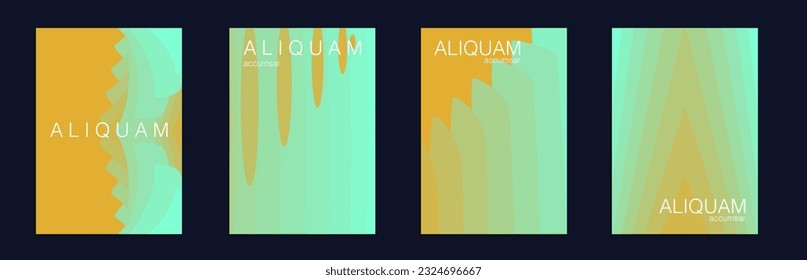 Fluid Minimal Cover. Luxury Abstract Brochure. Liquid Texture for Foil Label. 1990 Paper Gradient Backdrop. Vintage Design Set of Vector Backgrounds for Business Flyers. Teal Green and Yellow