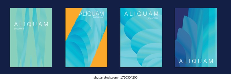 Fluid Minimal Cover. Set of Vector Backgrounds for Business Flyers. Metallic Gold Blue Liquid Texture for Foil Label. Vintage Cosmic Design. 1990 Paper Gradient Backdrop. Luxury Abstract Brochure.