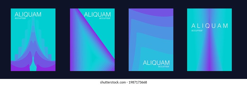 Fluid Minimal Cover. Set of Vector Backgrounds for Business Flyers. Luxury Abstract Brochure. Liquid Texture for Foil Label. 1990 Paper Gradient Backdrop. Blue Indigo and Magenta Purple Vintage Design
