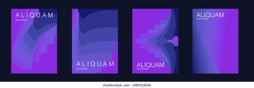 Fluid Minimal Cover. Set of Vector Backgrounds for Business Flyers. Vintage Design Luxury Abstract Brochure. Liquid Texture for Foil Label. 1990 Paper Gradient Backdrop. Blue Indigo and Magenta Purple