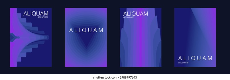 Flüssigkeitsminimaler Deckel. Set von Vektorhintergründen für Business-Flyer. 1990 Hintergrund für Papiere. Blue Indigo und Magenta Purple Vintage Design Luxus Abstrakte Broschüre. Flüssige Textur für die Folie.