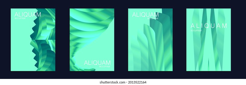 Fluid Minimal Cover. Set of Vector Backgrounds for Business Flyers. Green and Teal 1990 Paper Gradient Backdrop. Vintage Design Luxury Abstract Brochure. Liquid Texture for Foil Label.