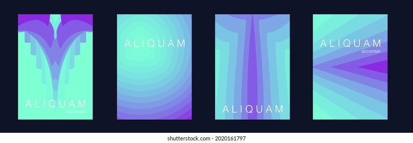 Fluid Minimal Cover. Set of Vector Backgrounds for Business Flyers. Vintage Design Luxury Abstract Brochure. Liquid Texture for Foil Label. 1990 Paper Gradient Backdrop. Blue Indigo and Magenta Purple