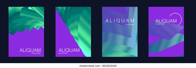 Fluid Minimal Cover. Set of Vector Backgrounds for Business Flyers. Luxury Abstract Brochure. Liquid Texture for Foil Label. 1990 Paper Gradient Backdrop. Vintage Design Violet Purple