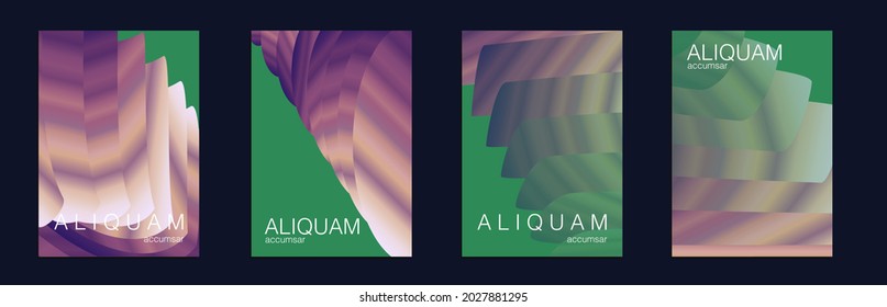 Fluid Minimal Cover. Set of Vector Backgrounds for Business Flyers. Vintage Design 1990 Paper Gradient Backdrop. Luxury Abstract Brochure. Liquid Texture for Foil Label. Green and Teal