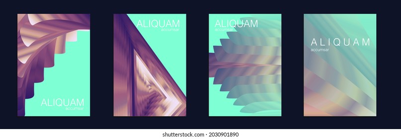 Fluid Minimal Cover. Set of Vector Backgrounds for Business Flyers. Luxury Abstract Brochure. Liquid Texture for Foil Label. 1990 Paper Gradient Backdrop. Vintage Design Green and Teal