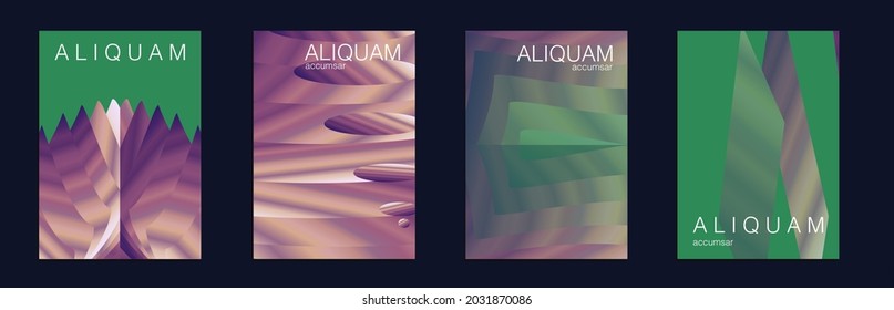 Fluid Minimal Cover. Set of Vector Backgrounds for Business Flyers. 1990 Paper Gradient Backdrop. Green and Teal Luxury Abstract Brochure. Liquid Texture for Foil Label. Vintage Design
