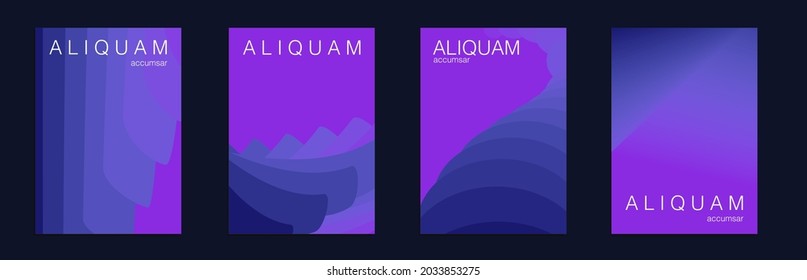 Fluid Minimal Cover. Set of Vector Backgrounds for Business Flyers. 1990 Paper Gradient Backdrop. Vintage Design Luxury Abstract Brochure. Liquid Texture for Foil Label. Blue Indigo and Magenta Purple