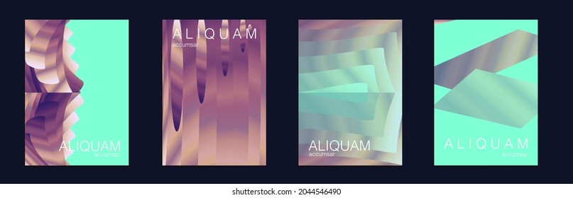 Fluid Minimal Cover. Set of Vector Backgrounds for Business Flyers. Vintage Design 1990 Paper Gradient Backdrop. Green and Teal Luxury Abstract Brochure. Liquid Texture for Foil Label.