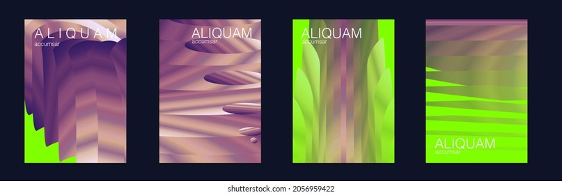 Fluid Minimal Cover. Set of Vector Backgrounds for Business Flyers. Vintage Design Luxury Abstract Brochure. Liquid Texture for Foil Label. 1990 Paper Gradient Backdrop. Green and Teal
