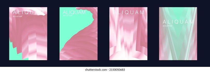 Fluid Minimal Cover. Set of Vector Backgrounds for Business Flyers. Green and Teal 1990 Paper Gradient Backdrop. Luxury Abstract Brochure. Liquid Texture for Foil Label. Vintage Design