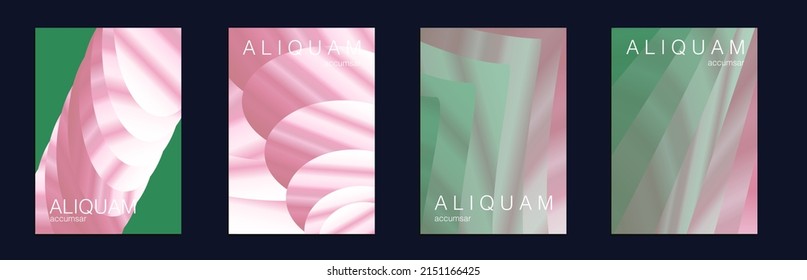 Fluid Minimal Cover. Set of Vector Backgrounds for Business Flyers. Luxury Abstract Brochure. Liquid Texture for Foil Label. Green and Teal Vintage Design 1990 Paper Gradient Backdrop.