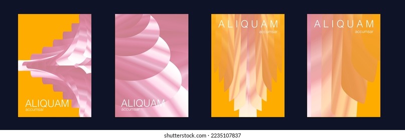 Fluid Minimal Cover. Set of Vector Backgrounds for Business Flyers. Luxury Abstract Brochure. Liquid Texture for Foil Label. Fortuna Gold and Yellow 1990 Paper Gradient Backdrop. Vintage Design