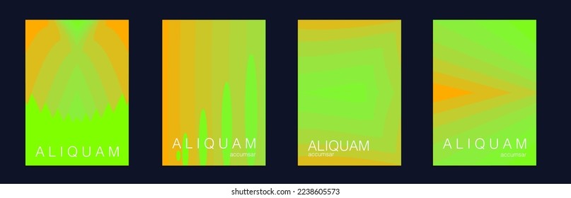 Fluid Minimal Cover. Set of Vector Backgrounds for Business Flyers. Luxury Abstract Brochure. Liquid Texture for Foil Label. Vintage Design 1990 Paper Gradient Backdrop. Teal Green and Yellow