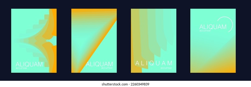 Fluid Minimal Cover. Set of Vector Backgrounds for Business Flyers. Luxury Abstract Brochure. Liquid Texture for Foil Label. 1990 Paper Gradient Backdrop. Vintage Design Mint Green and Yellow
