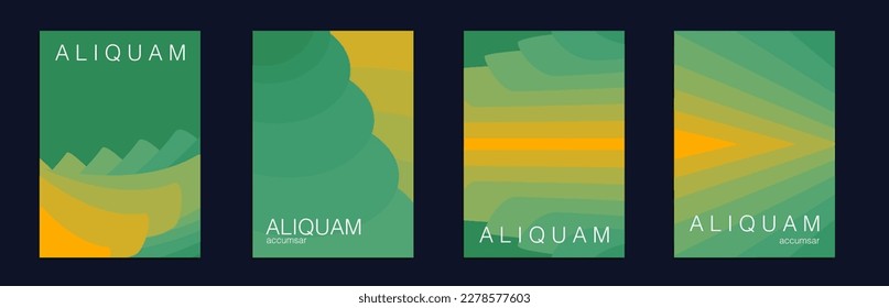 Fluid Minimal Cover. Set of Vector Backgrounds for Business Flyers. 1990 Paper Gradient Backdrop. Teal Green and Yellow Vintage Design Luxury Abstract Brochure. Liquid Texture for Foil Label.