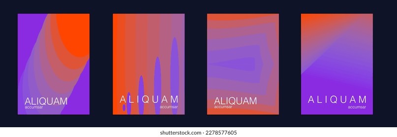 Fluid Minimal Cover. Set of Vector Backgrounds for Business Flyers. Luxury Abstract Brochure. Liquid Texture for Foil Label. Vintage Design Red and Purple 1990 Paper Gradient Backdrop.