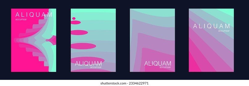 Fluid Minimal Cover. Set of Vector Backgrounds for Business Flyers. Teal Green and Red Luxury Abstract Brochure. Liquid Texture for Foil Label. Vintage Design 1990 Paper Gradient Backdrop.