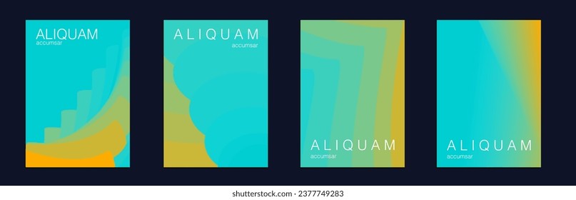 Fluid Minimal Cover. Set of Vector Backgrounds for Business Flyers. 1990 Paper Gradient Backdrop. Teal Green and Yellow Luxury Abstract Brochure. Liquid Texture for Foil Label. Vintage Design