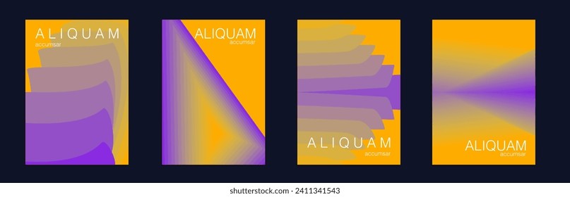 Fluid Minimal Cover. Set of Vector Backgrounds for Business Flyers. Vintage Design 1990 Paper Gradient Backdrop. Purple and Yellow Luxury Abstract Brochure. Liquid Texture for Foil Label.
