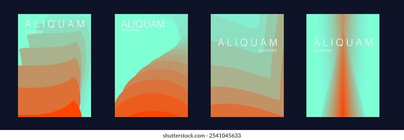 Cubierta Mínima De Líquido. Conjunto de fondos de Vector para volantes de negocios. Folleto Abstractas de lujo. Textura líquida para la etiqueta de la hoja. Fondo de gradiente de papel de 1990 de diseño de Antiguas rojo y verde menta.