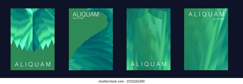 Fluid Minimal Cover. Vintage Design 1990 Paper Gradient Backdrop. Luxury Abstract Brochure. Liquid Texture for Foil Label. Green and Teal Set of Vector Backgrounds for Business Flyers.