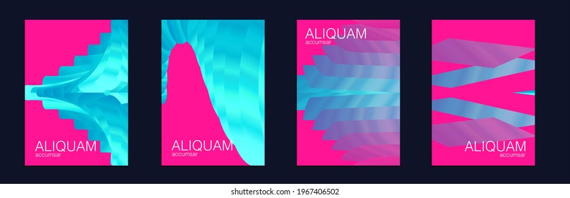 Fluid Minimal Cover. Vintage Design Set of Vector Backgrounds for Business Flyers. Luxury Abstract Brochure. Liquid Texture for Foil Label. Crimson Red 1990 Paper Gradient Backdrop.
