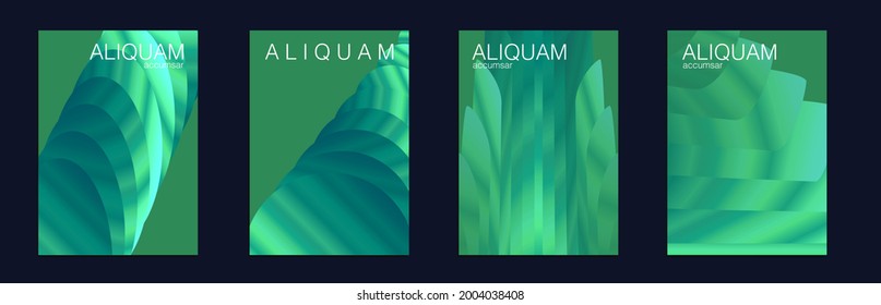 Fluid Minimal Cover. Vintage Design Luxury Abstract Brochure. Liquid Texture for Foil Label. 1990 Paper Gradient Backdrop. Green and Teal Set of Vector Backgrounds for Business Flyers.