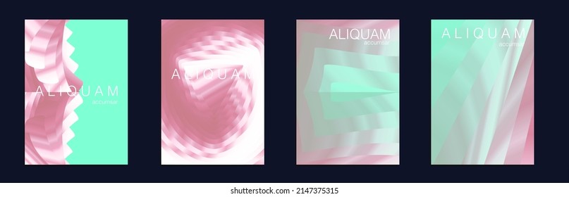 Fluid Minimal Cover. Vintage Design Set of Vector Backgrounds for Business Flyers. Luxury Abstract Brochure. Liquid Texture for Foil Label. Green and Teal 1990 Paper Gradient Backdrop.