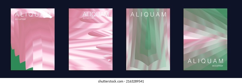 Fluid Minimal Cover. Vintage Design Set of Vector Backgrounds for Business Flyers. Luxury Abstract Brochure. Liquid Texture for Foil Label. Green and Teal 1990 Paper Gradient Backdrop.