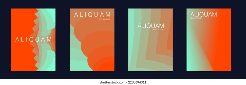 Fluid Minimal Cover. Vintage Design Set of Vector Backgrounds for Business Flyers. Luxury Abstract Brochure. Liquid Texture for Foil Label. 1990 Paper Gradient Backdrop. Teal Green and Red