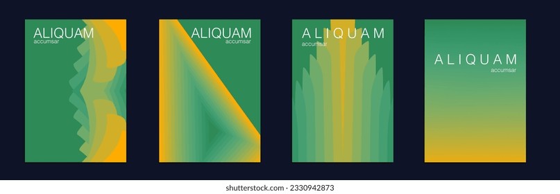 Fluid Minimal Cover. Vintage Design Set of Vector Backgrounds for Business Flyers. Luxury Abstract Brochure. Liquid Texture for Foil Label. Teal Green and Yellow 1990 Paper Gradient Backdrop.