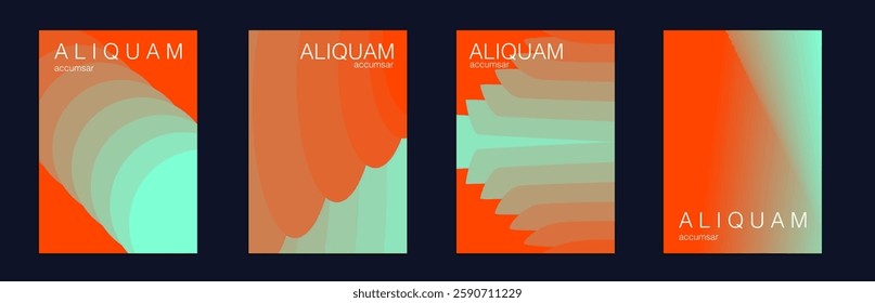 Fluid Minimal Cover. Vintage Design Set of Vector Backgrounds for Business Flyers. Teal Green and Red Luxury Abstract Brochure. Liquid Texture for Foil Label. 1990 Paper Gradient Backdrop.