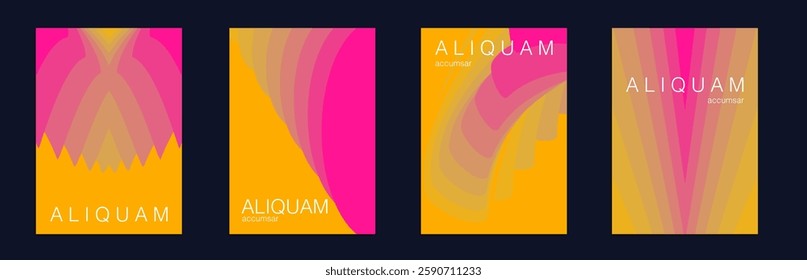 Fluid Minimal Cover. Vintage Design Luxury Abstract Brochure. Liquid Texture for Foil Label. 1990 Paper Gradient Backdrop. Set of Vector Backgrounds for Business Flyers. Red and Yellow