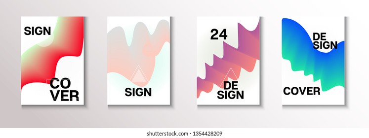 Fluid Minimal Vector Cover Design Set. Minimal Paper Futurist Pastel Layout Cool Brochure, Annual Report Fluid Pattern. Retro Shapes Cover Design Background. Dynamic Music Certificate Template.